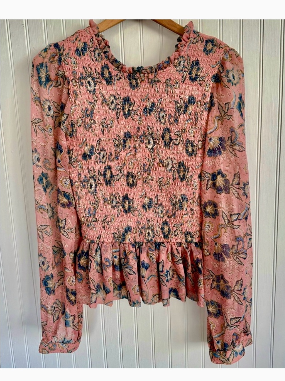 Patrons of Peace Smocked Floral Top in Coral Pink